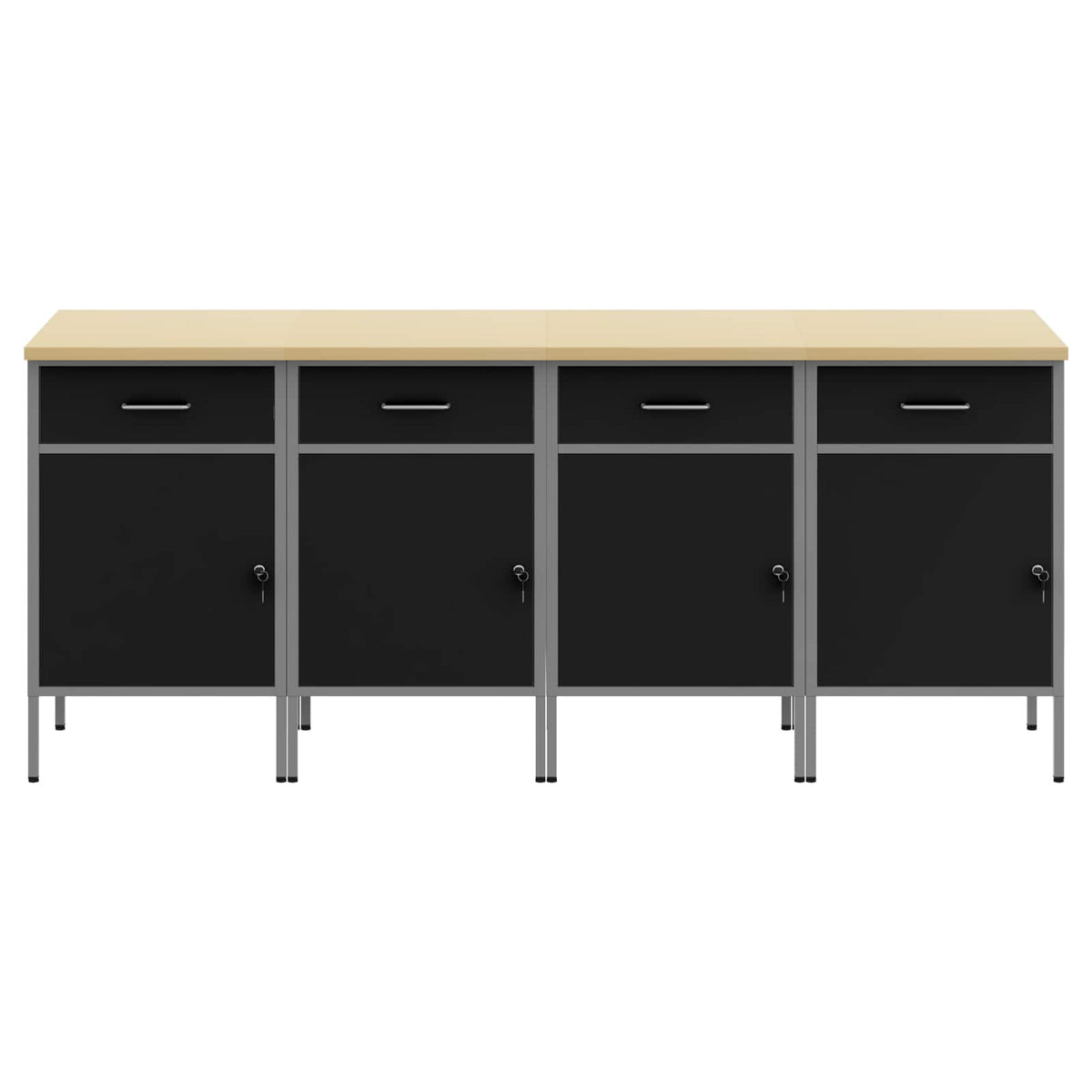 Arbejdsskab med skuffe 4 stk. Sort og grå 200 x 55 x 85 cm