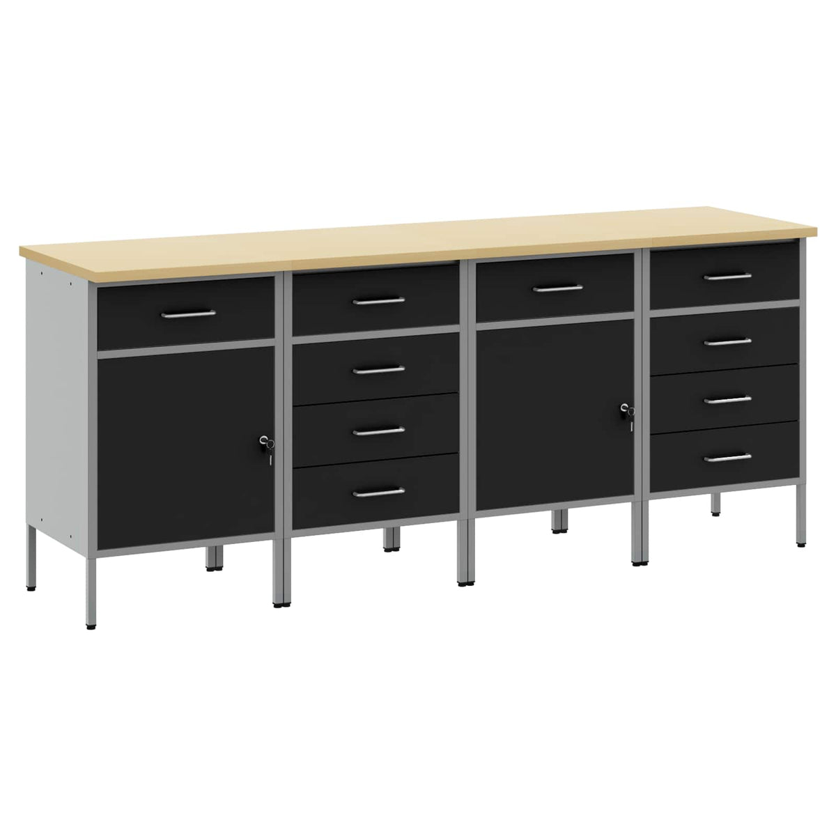 Arbejdsskab med skuffe 4 stk. Sort og grå 200 x 55 x 85 cm