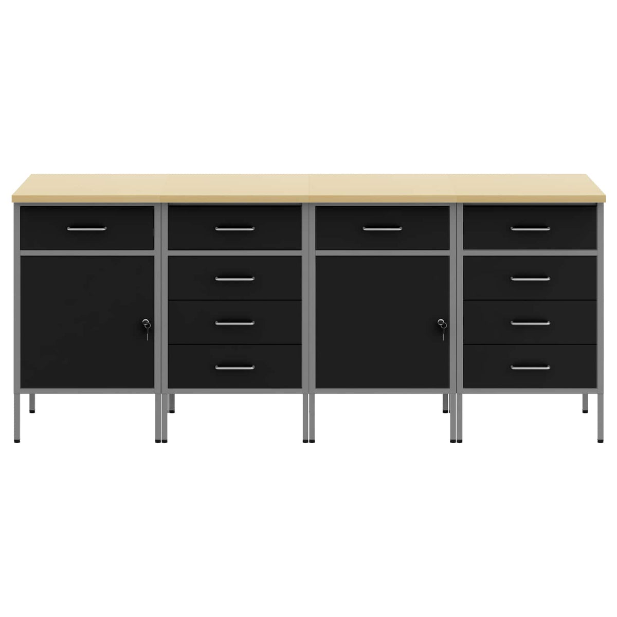 Arbejdsskab med skuffe 4 stk. Sort og grå 200 x 55 x 85 cm