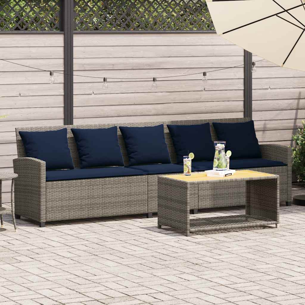 5-personers havesofa med hynder polyrattan grå