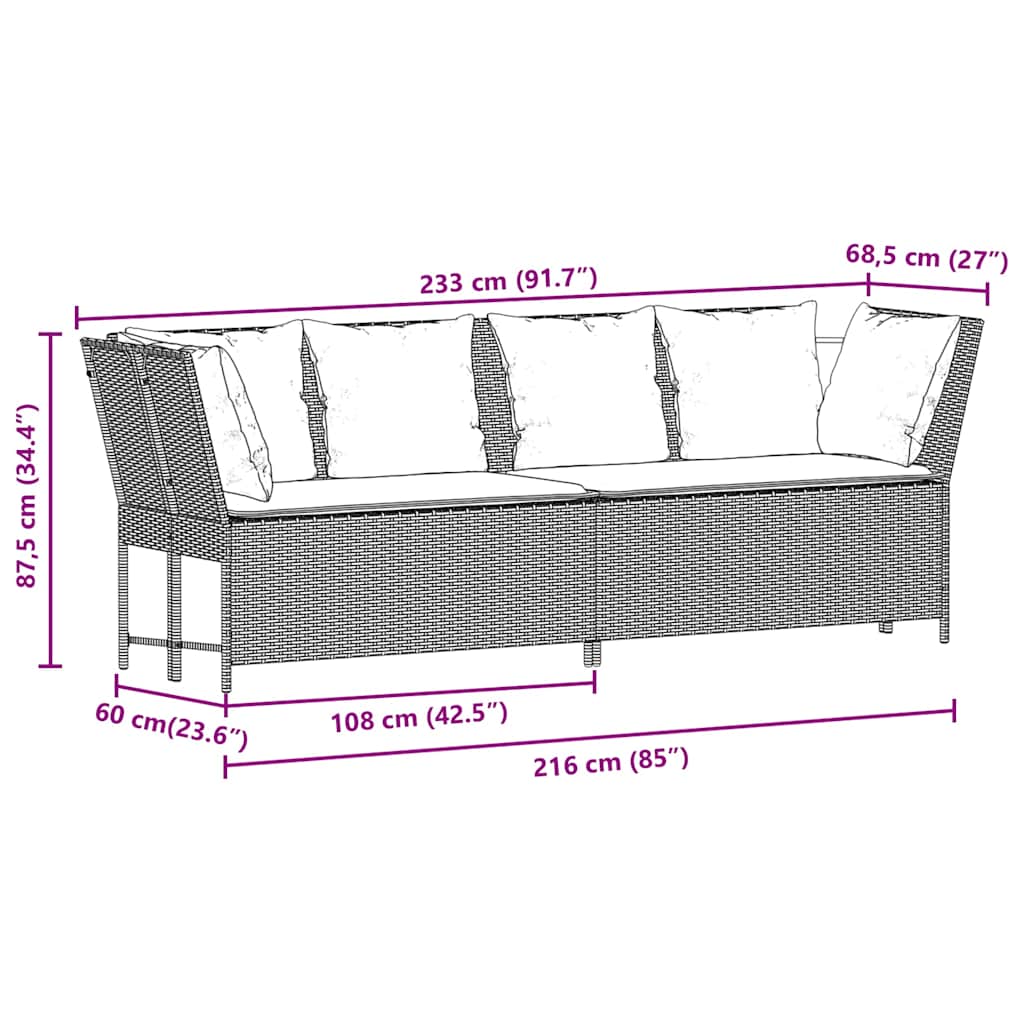 havesofa med hynder polyrattan lysegrå