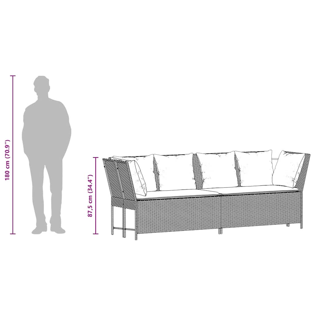 havesofa med hynder polyrattan lysegrå