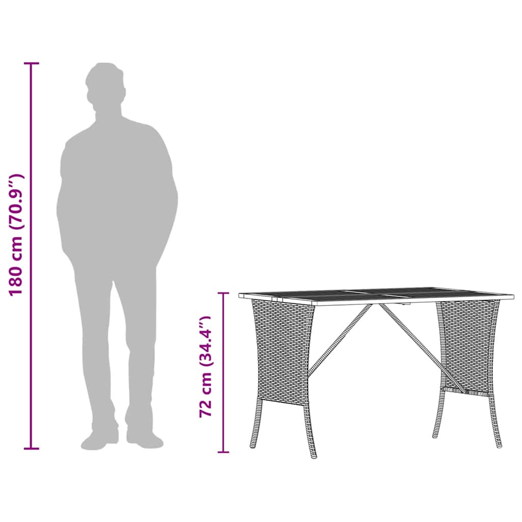havebord med top i akacietræ 105x75x72 cm polyrattan sort