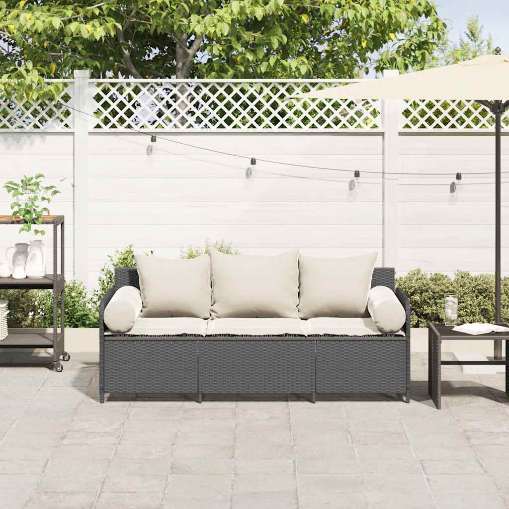 3-personers havesofa med hynder polyrattan sort
