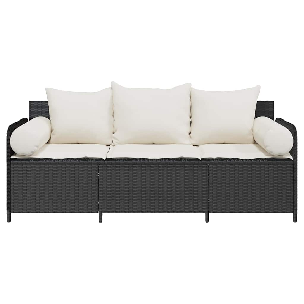 3-personers havesofa med hynder polyrattan sort