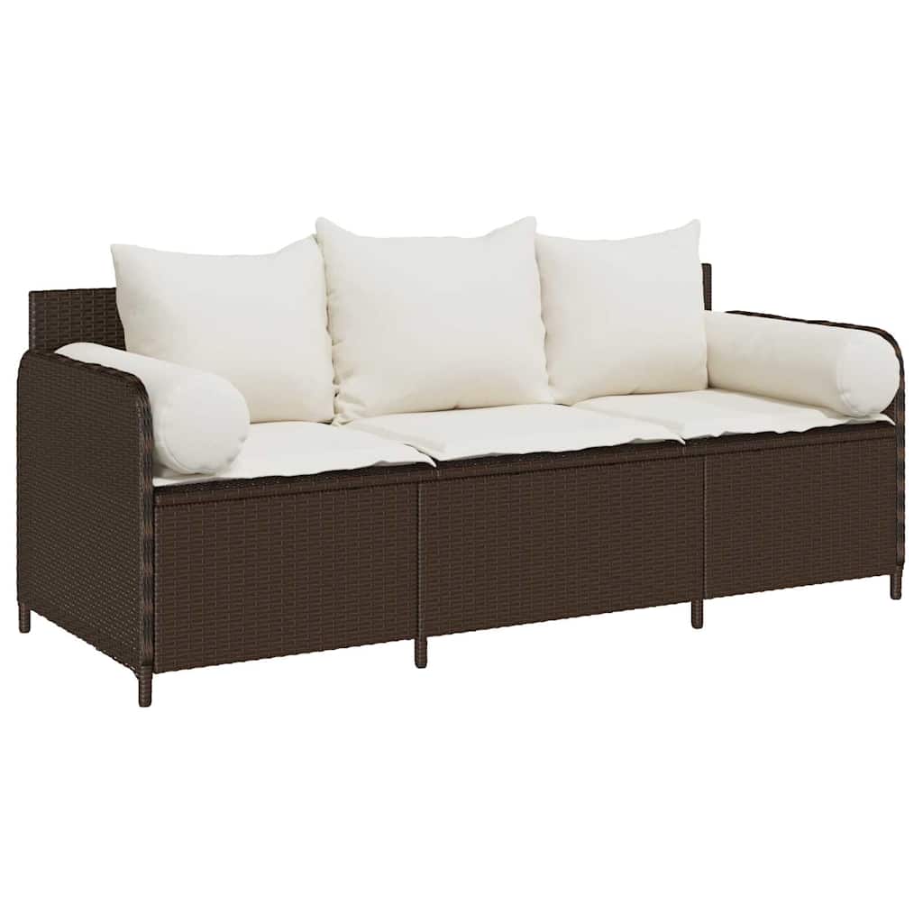 3-personers havesofa med hynder polyrattan brun