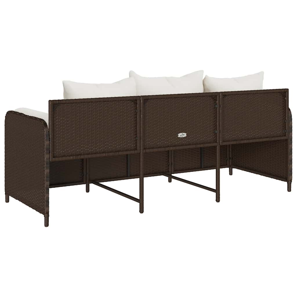 3-personers havesofa med hynder polyrattan brun