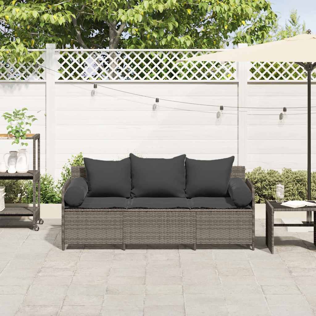 3-personers havesofa med hynder polyrattan grå