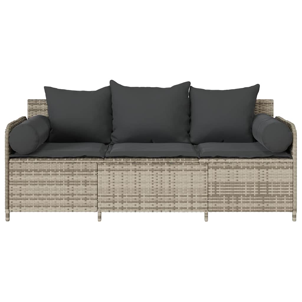 3-personers havesofa med hynder polyrattan lysegrå