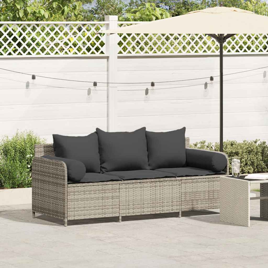 3-personers havesofa med hynder polyrattan lysegrå