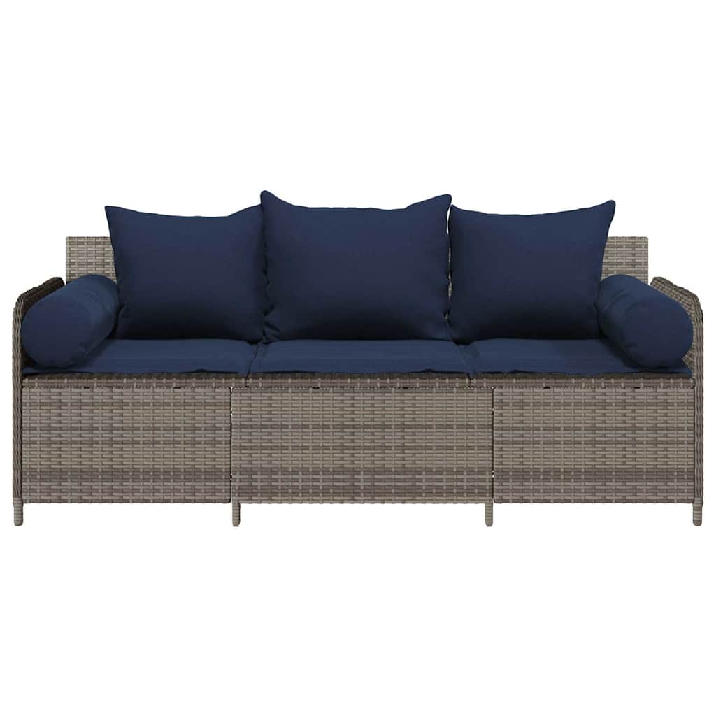 3-personers havesofa med hynder polyrattan grå