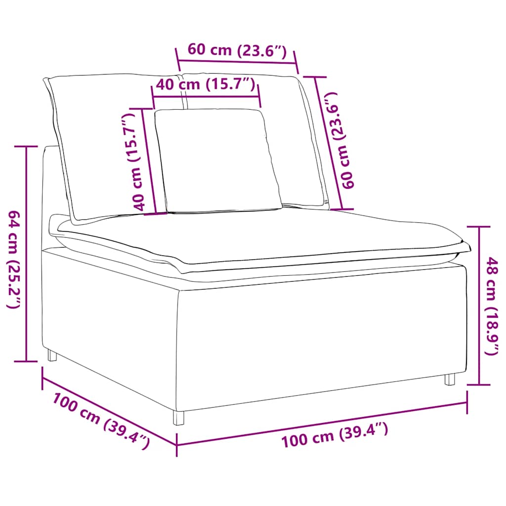 modulopbygget sofacentermodul med hynder 100 cm blå