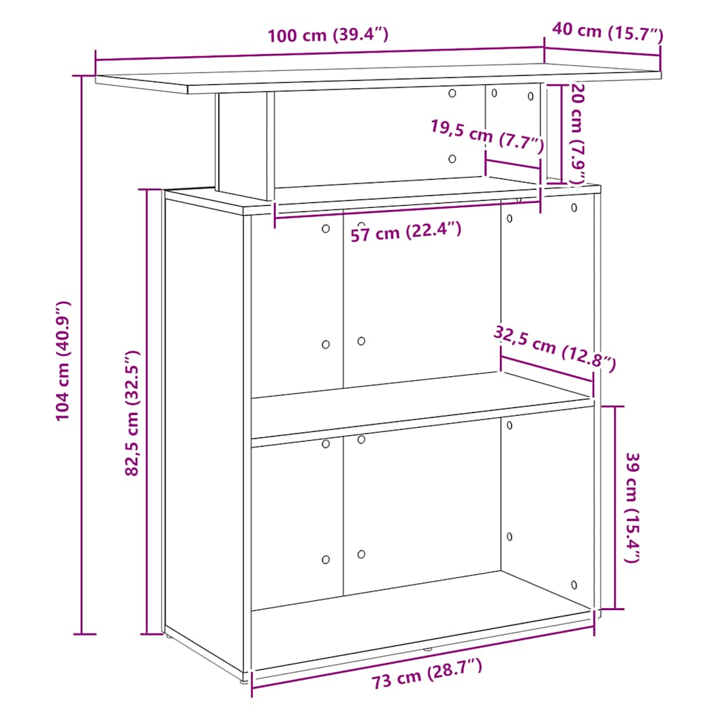 receptionsdisk hvid 100x40x104 cm konstrueret træ