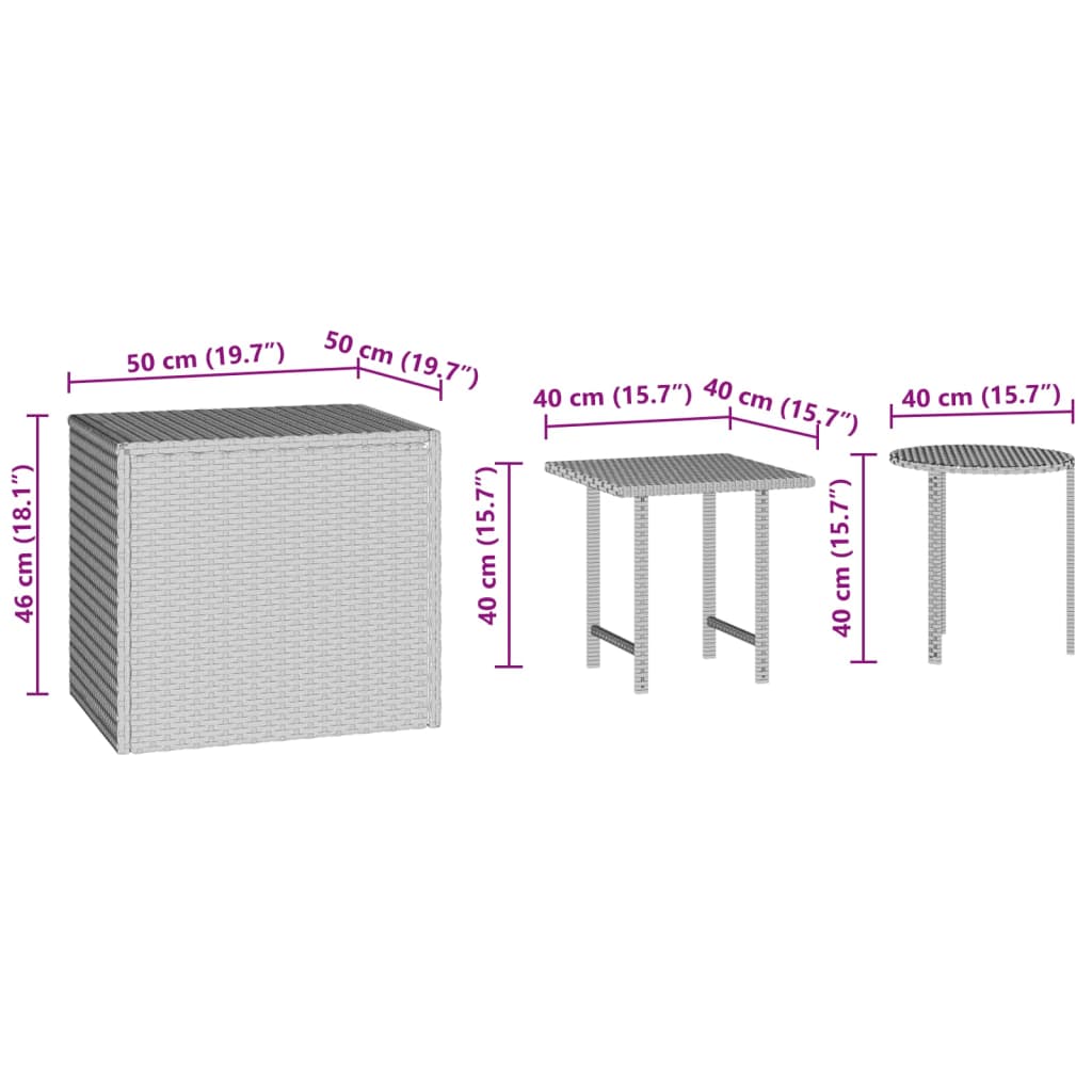 sideborde 3 stk. til haven polyrattan brun