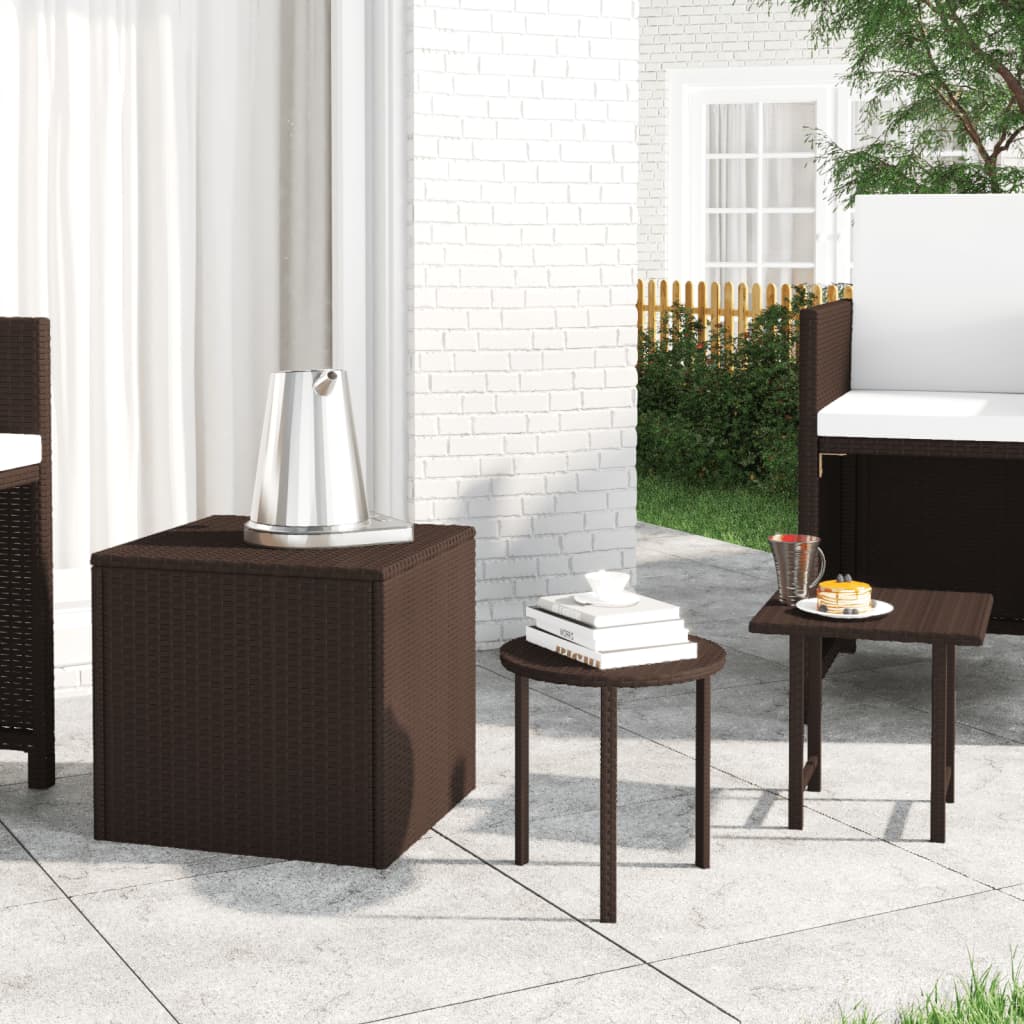 sideborde 3 stk. til haven polyrattan brun