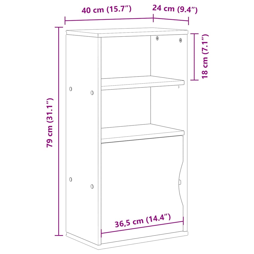 sideskab ODDA 40x24x79 cm massivt fyrretræ