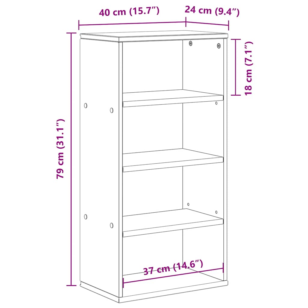sideskab ODDA 40x24x79 cm massivt fyrretræ hvid