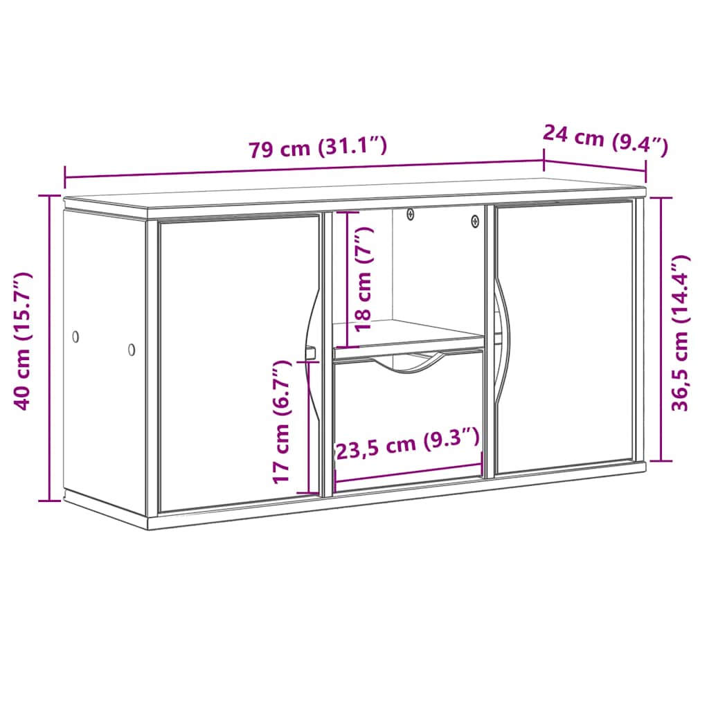 TV-skab ODDA med skuffe 79x24x40 cm massivt fyrretræ hvid