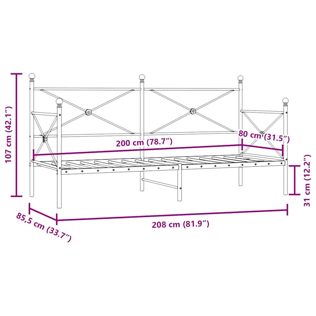 daybed uden madras 80x200 cm stål sort