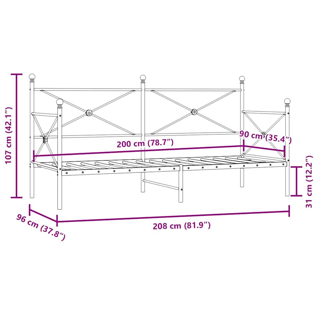 daybed uden madras 90x200 cm stål sort