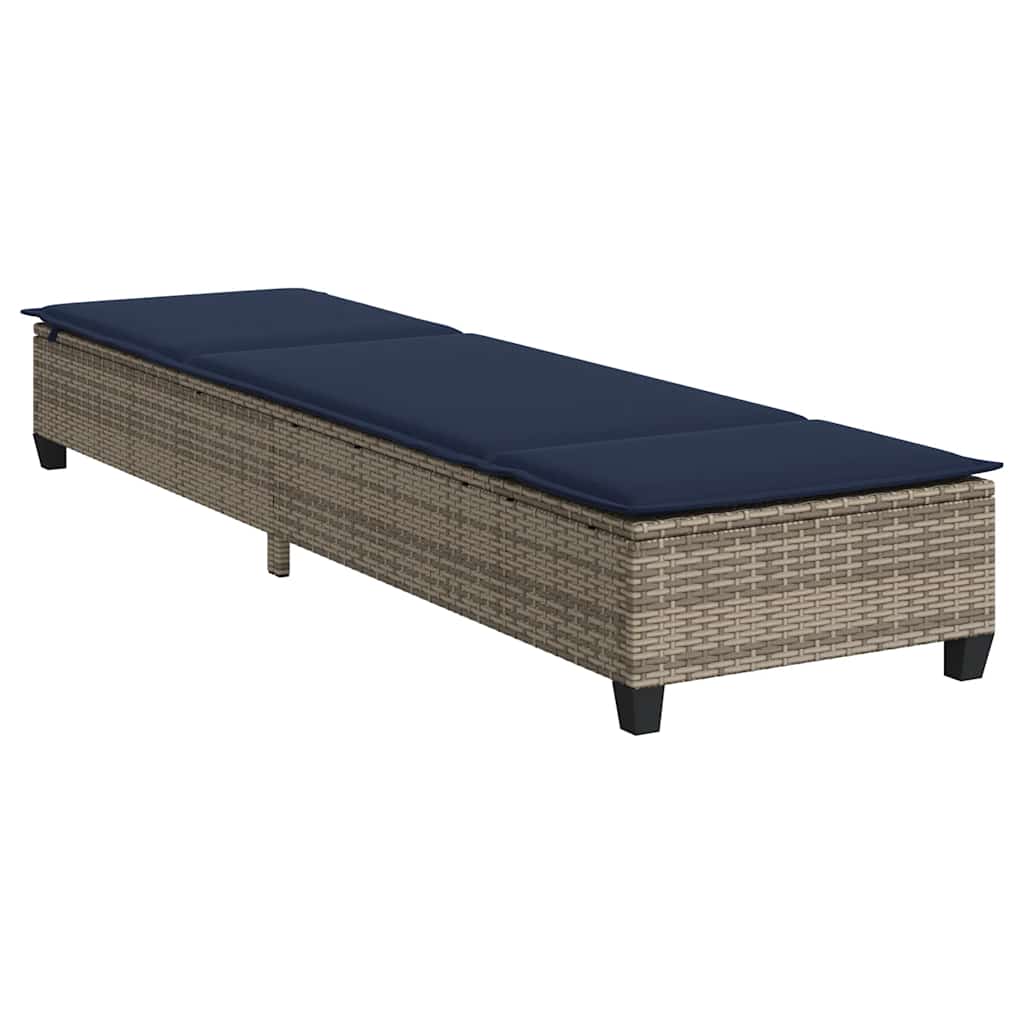 liggestol med hynder 55x200x25,5 cm polyrattan grå