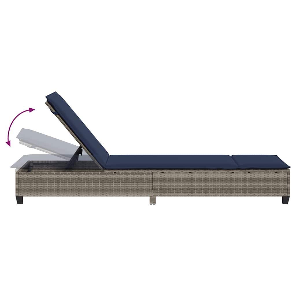 liggestol med hynder 55x200x25,5 cm polyrattan grå