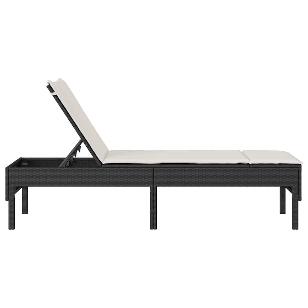 liggestol med hynde 55x200x44 cm polyrattan sort
