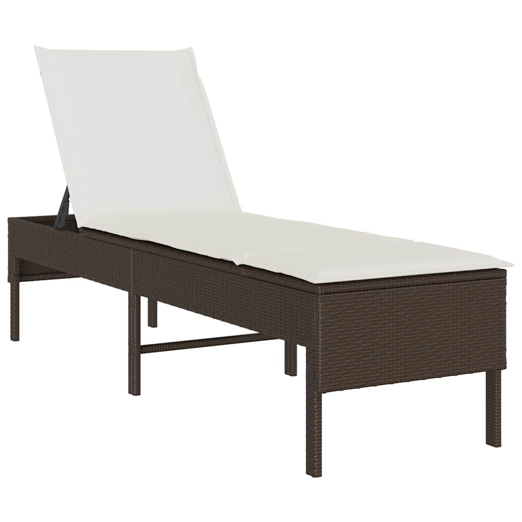 liggestol med hynde 55x200x44 cm polyrattan brun