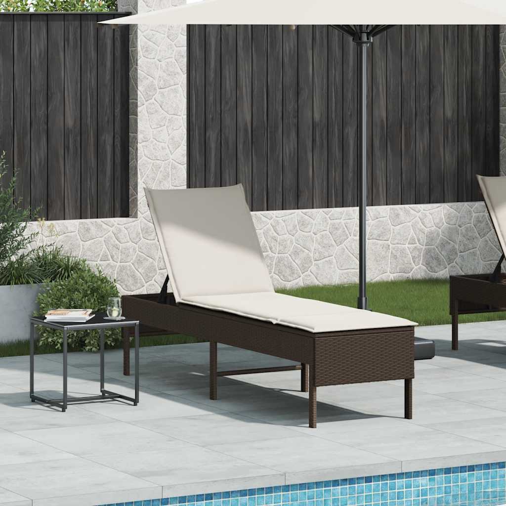 liggestol med hynde 55x200x44 cm polyrattan brun