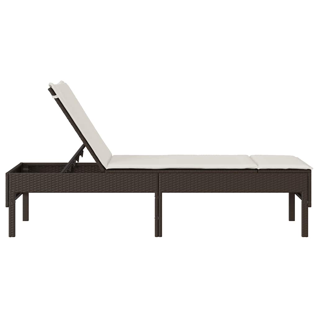 liggestol med hynde 55x200x44 cm polyrattan brun