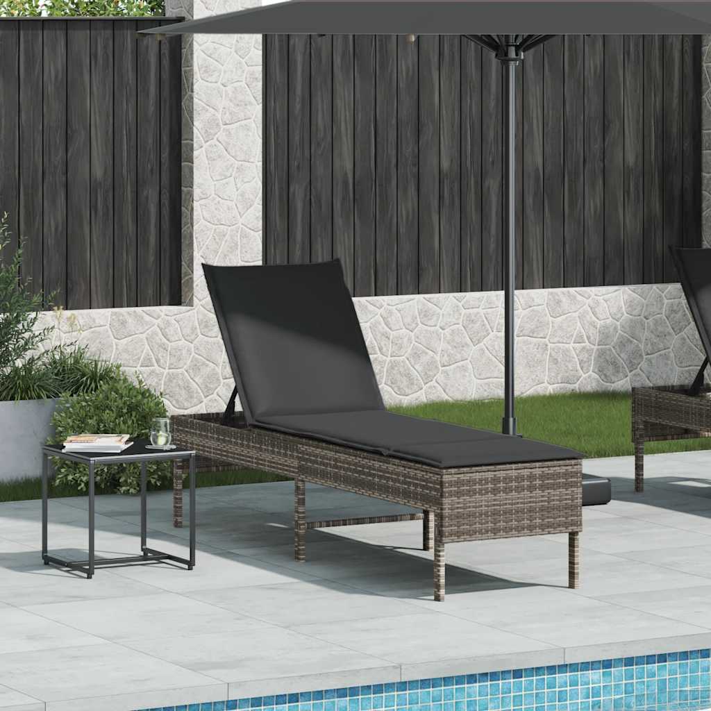 liggestol med hynde 55x200x44 cm polyrattan grå