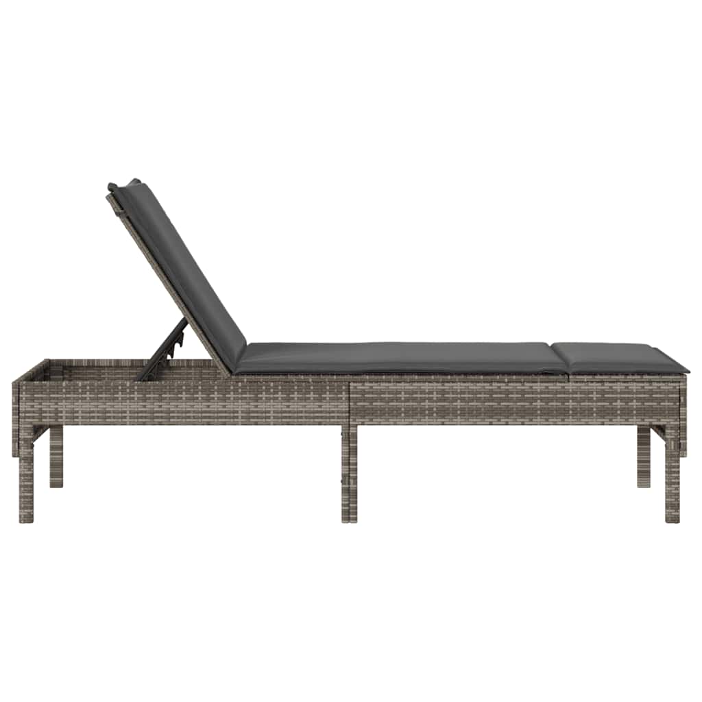 liggestol med hynde 55x200x44 cm polyrattan grå