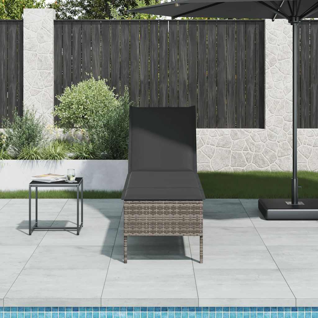 liggestol med hynde 55x200x44 cm polyrattan grå