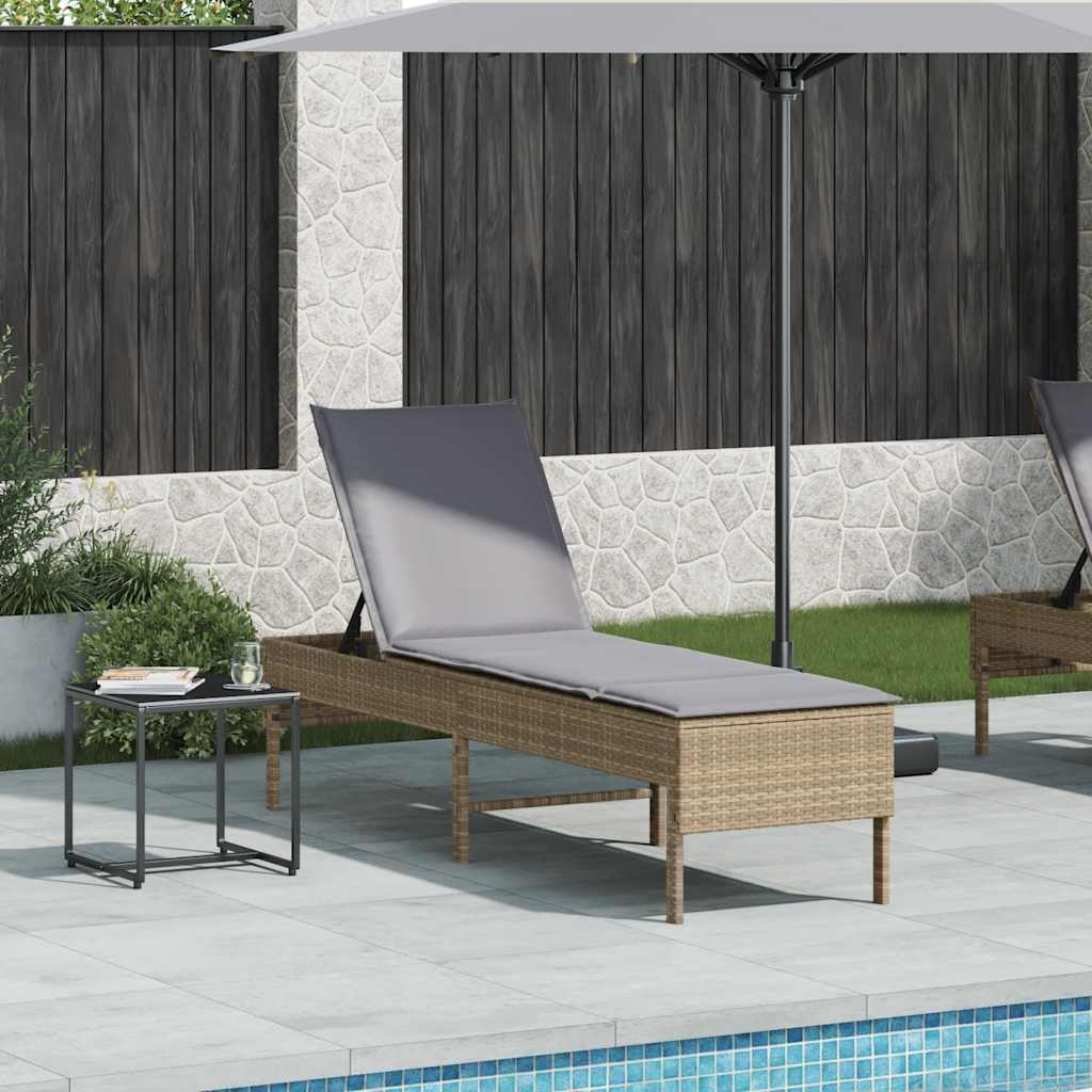 liggestol med hynde 55x200x44 cm polyrattan beige