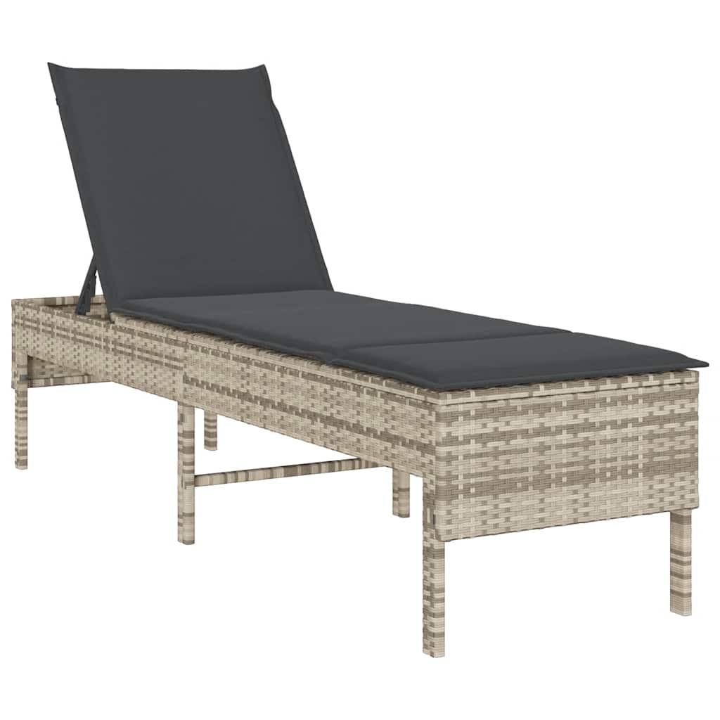 liggestol med hynde 55x200x44 cm polyrattan lysegrå
