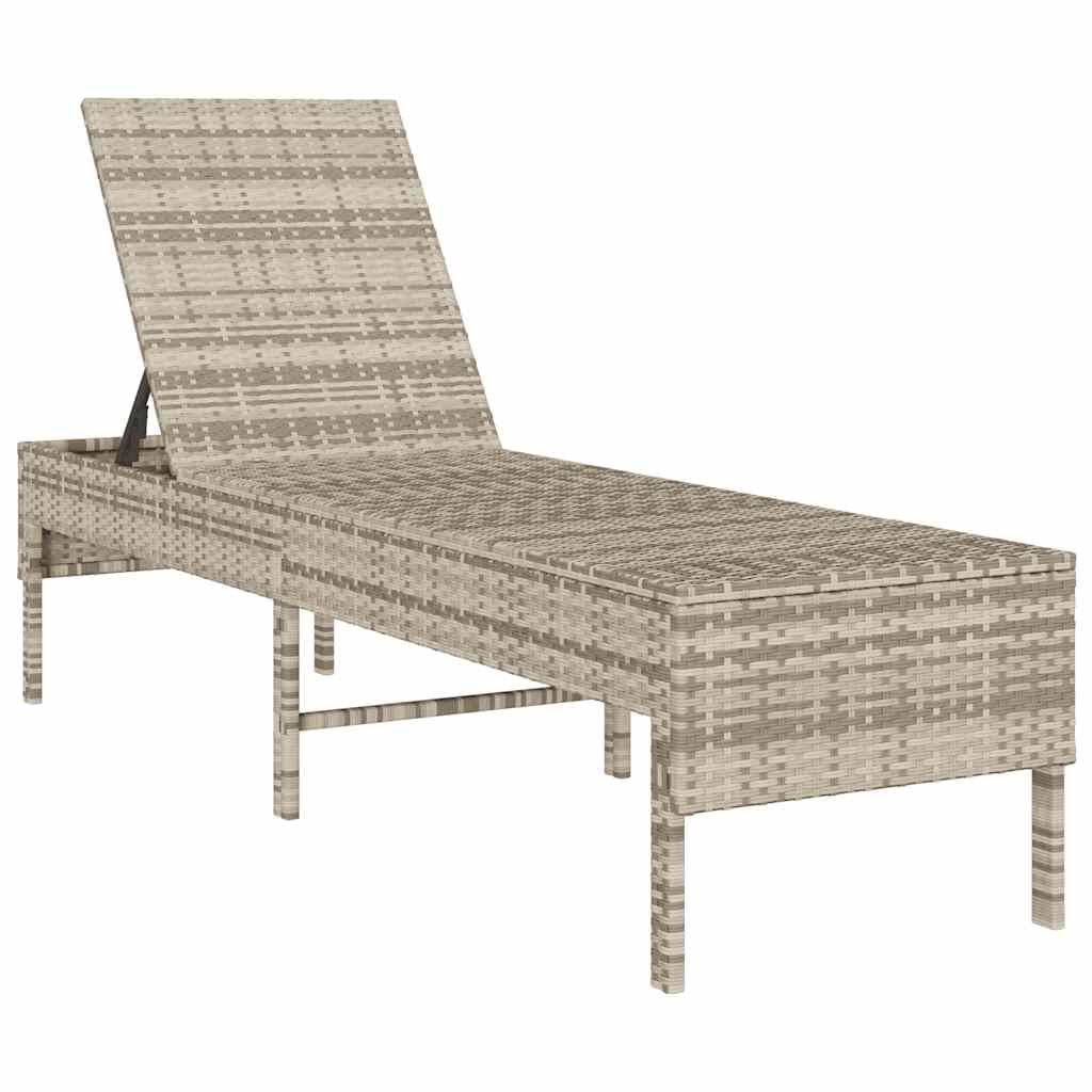 liggestol med hynde 55x200x44 cm polyrattan lysegrå