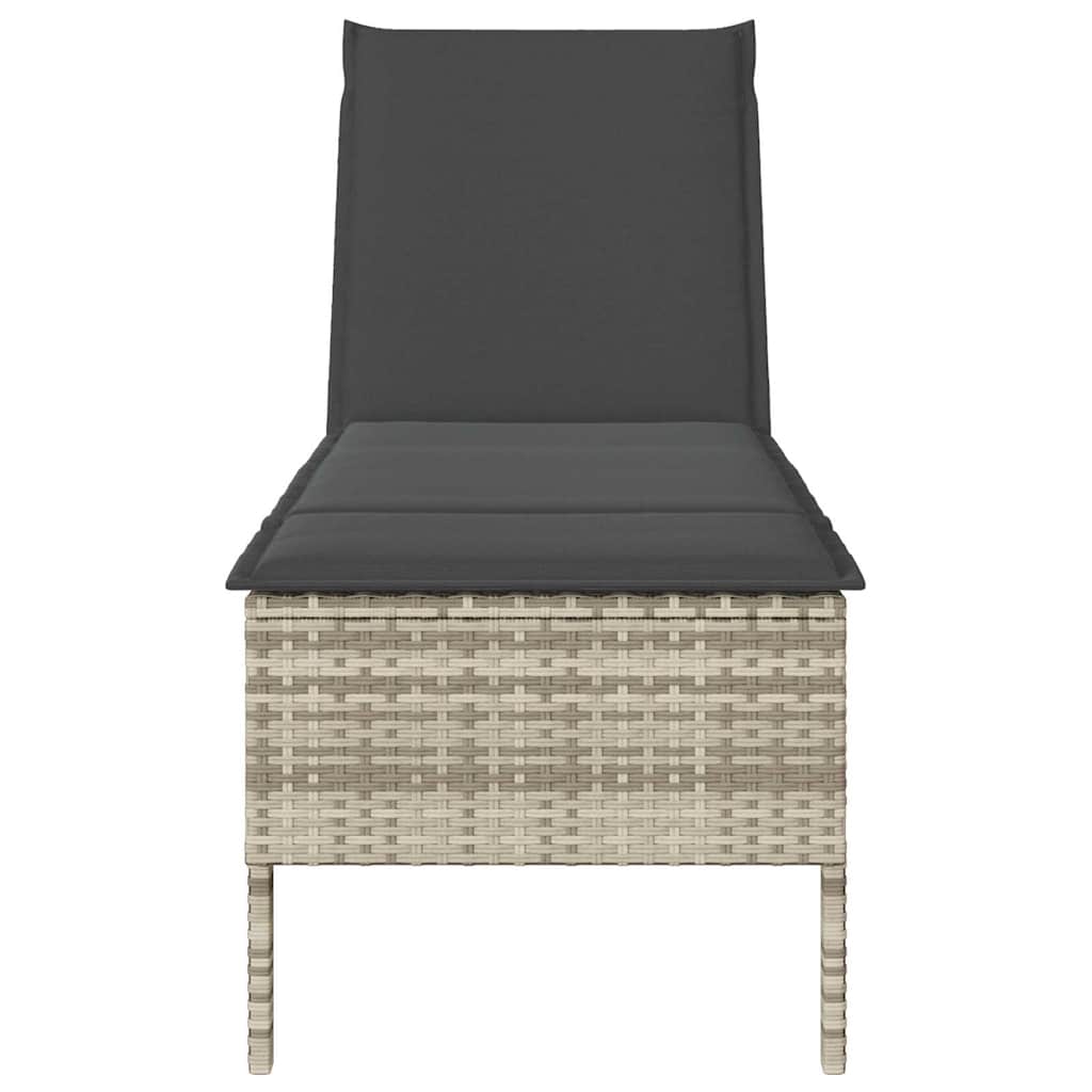 liggestol med hynde 55x200x44 cm polyrattan lysegrå