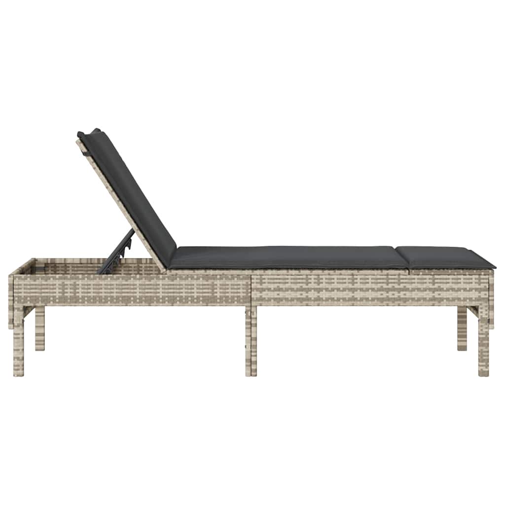 liggestol med hynde 55x200x44 cm polyrattan lysegrå