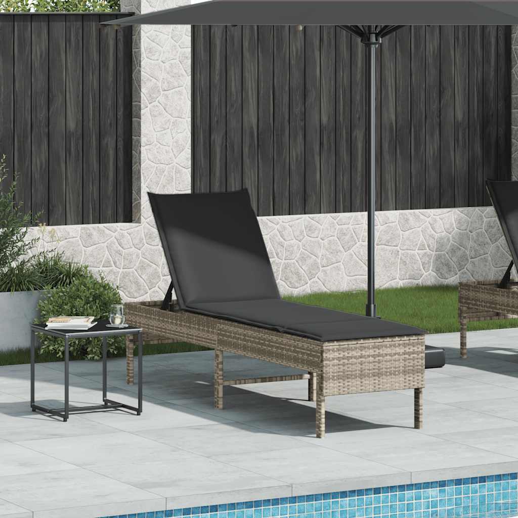liggestol med hynde 55x200x44 cm polyrattan lysegrå