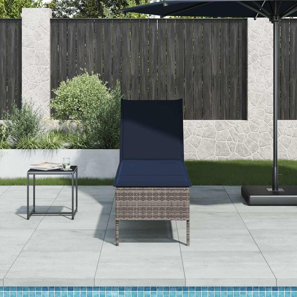liggestol med hynde 55x200x44 cm polyrattan grå