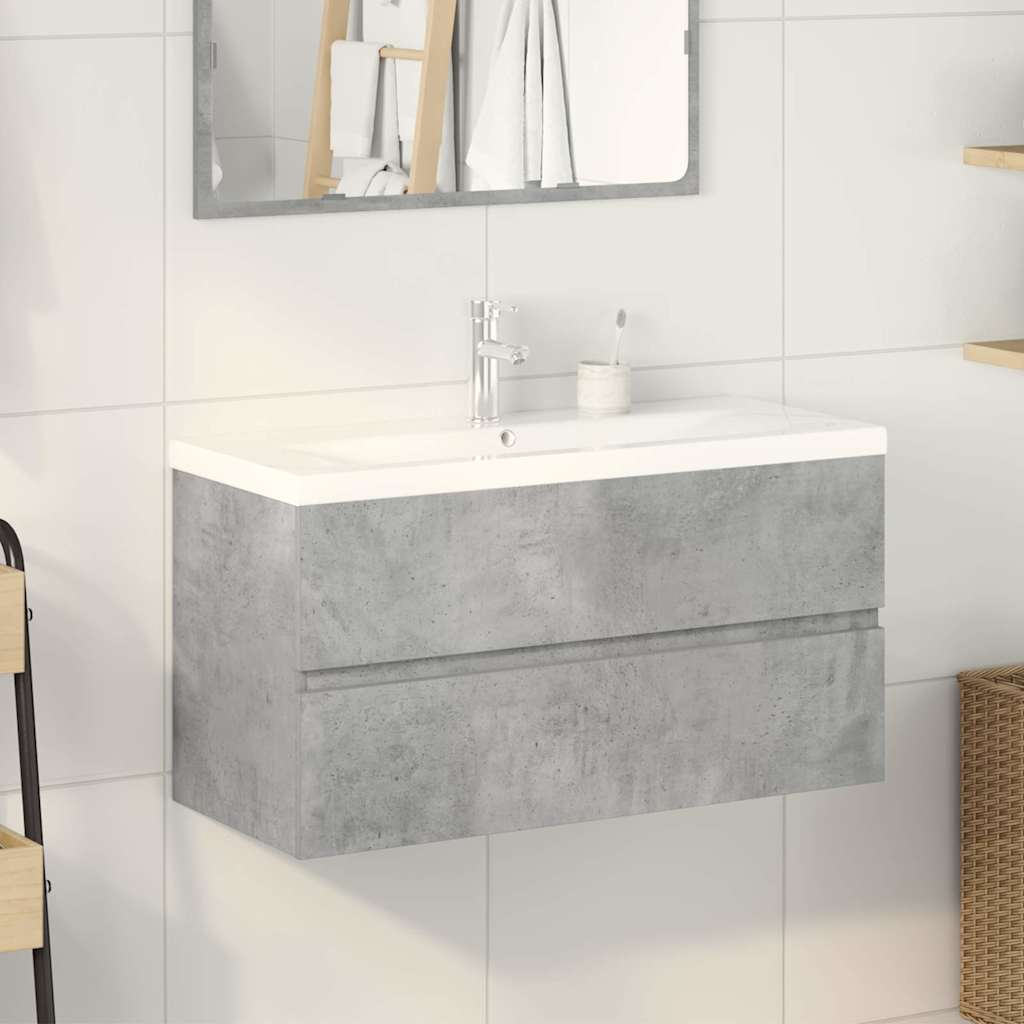 møbelsæt til badeværelse 2 dele konstrueret træ betongrå
