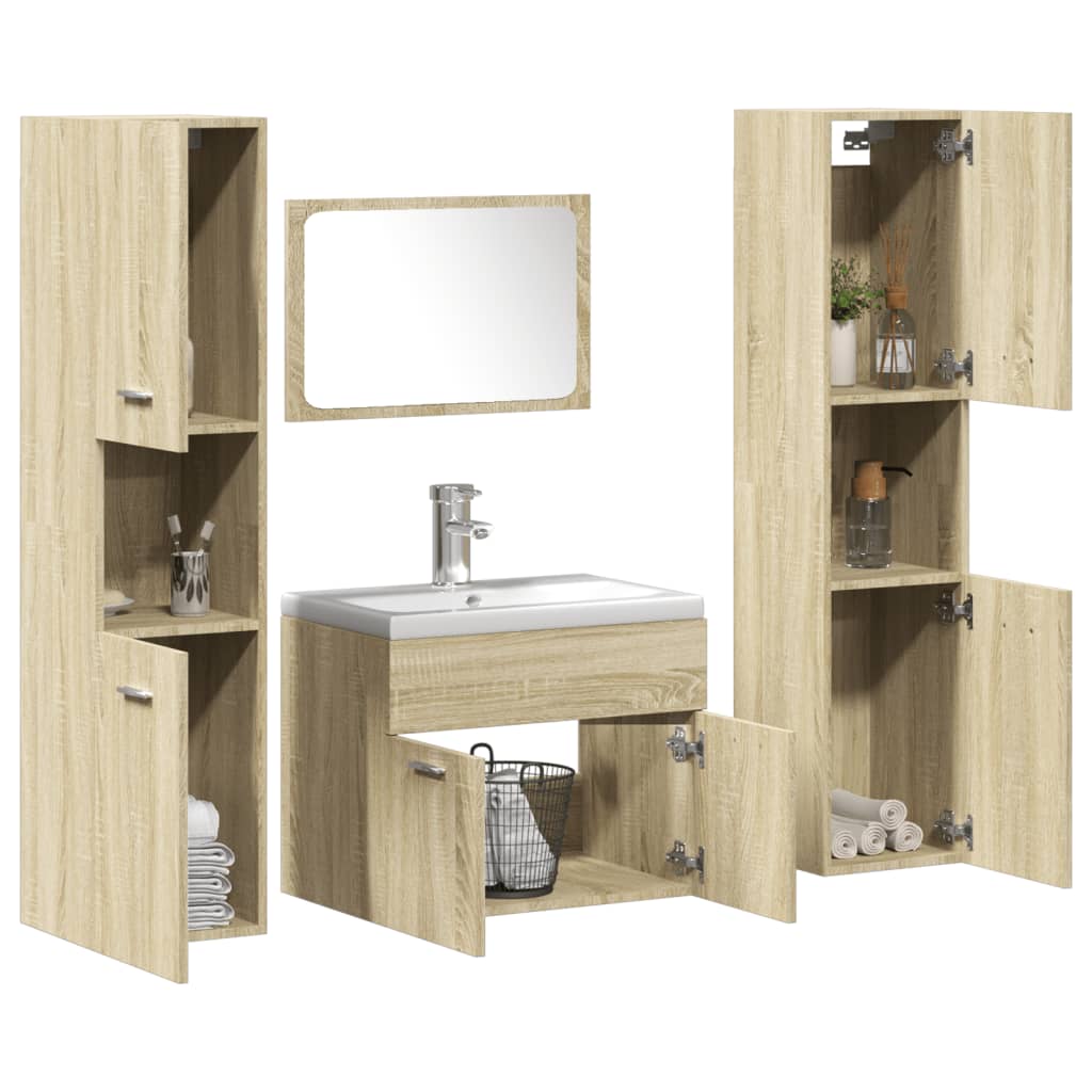 møbelsæt til badeværelse 5 dele konstrueret træ sonoma-eg