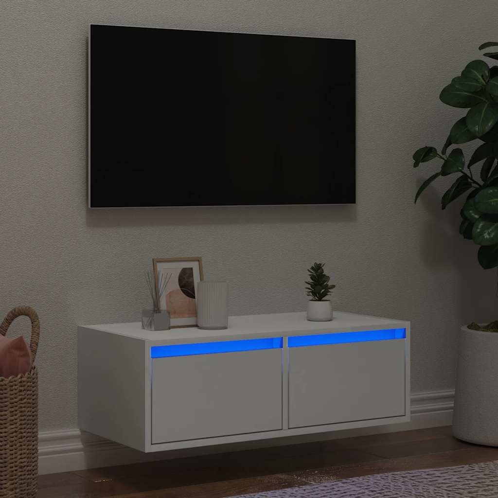 tv-skab med LED-lys 75x35,5x25 cm hvid