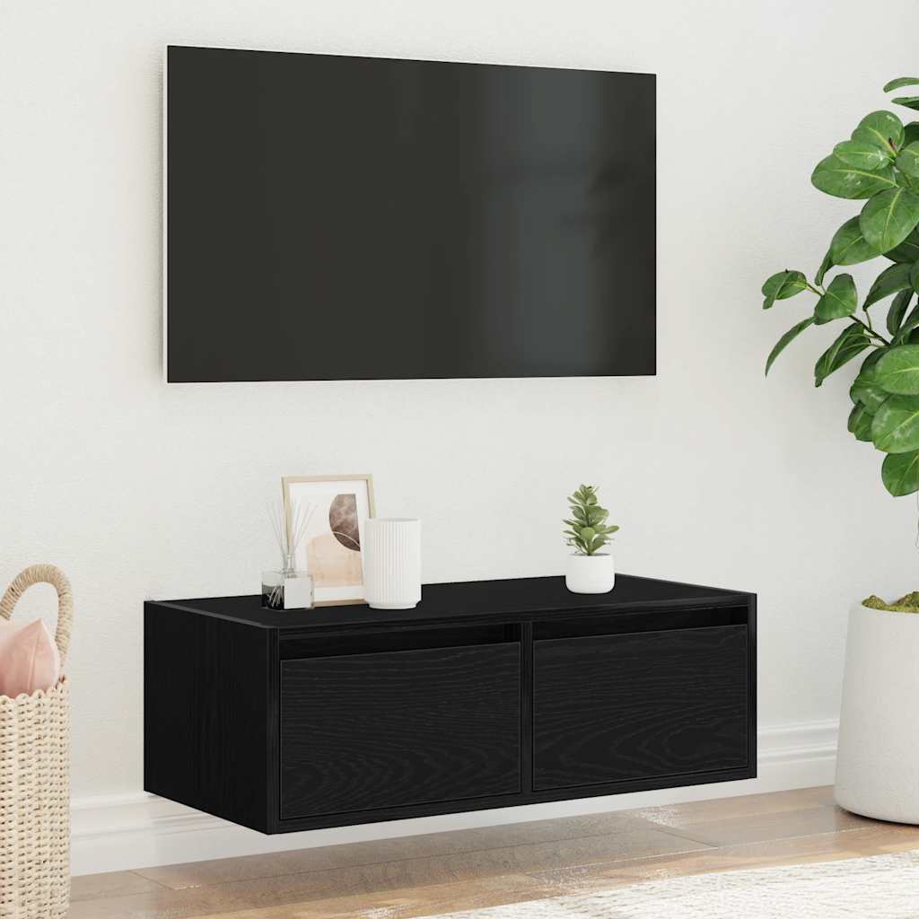 tv-skab med LED-lys 75x35,5x25 cm sort-eg