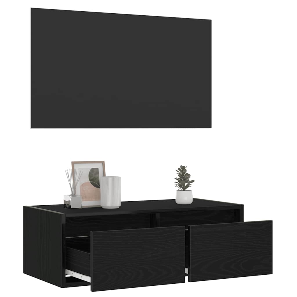 tv-skab med LED-lys 75x35,5x25 cm sort-eg