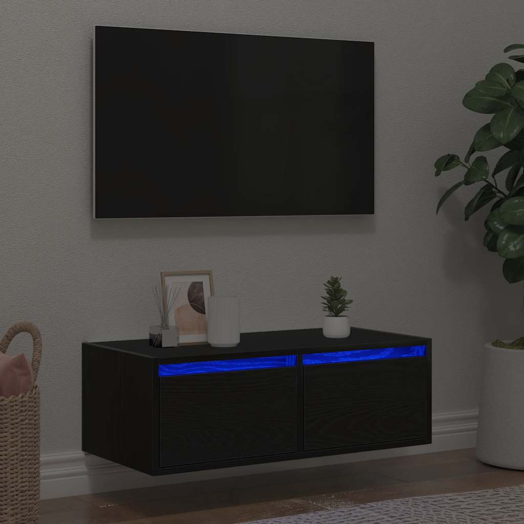 tv-skab med LED-lys 75x35,5x25 cm sort-eg
