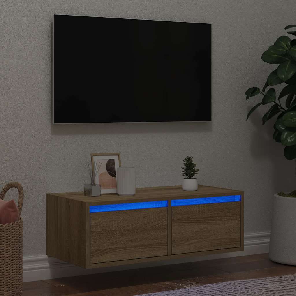 tv-bord med LED-lys 75x35,5x25 cm sonoma-eg