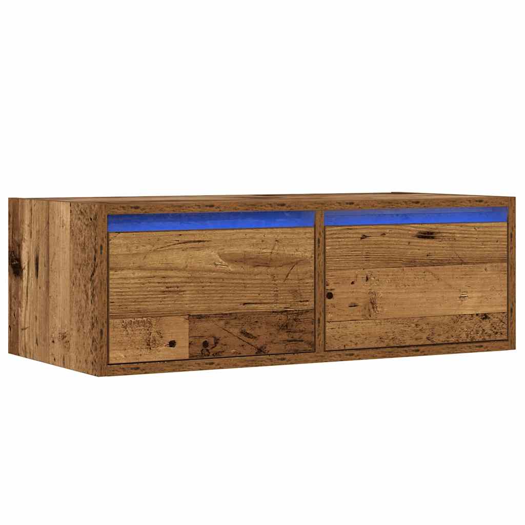 tv-bord med LED-lys 75x35,5x25 cm antikt træ