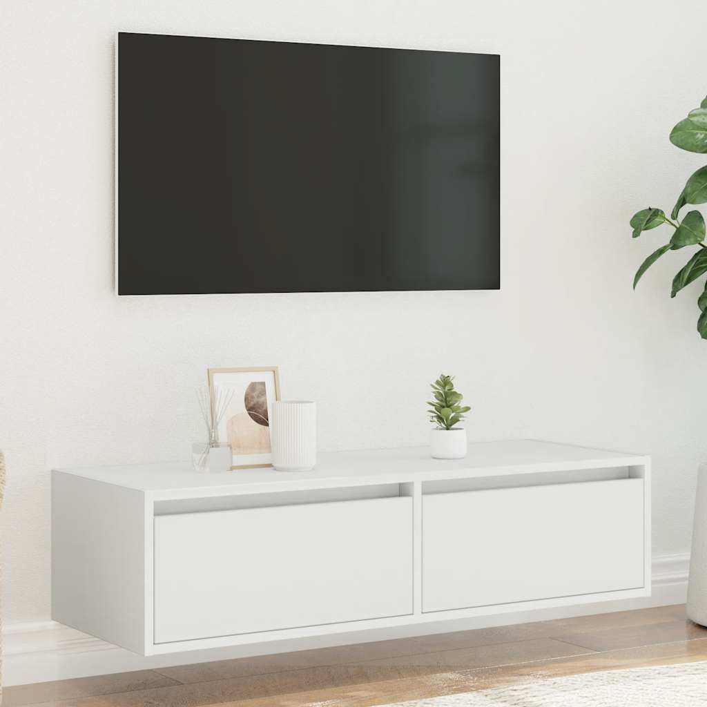 tv-skab med LED-lys 100X35,5x25 cm hvid