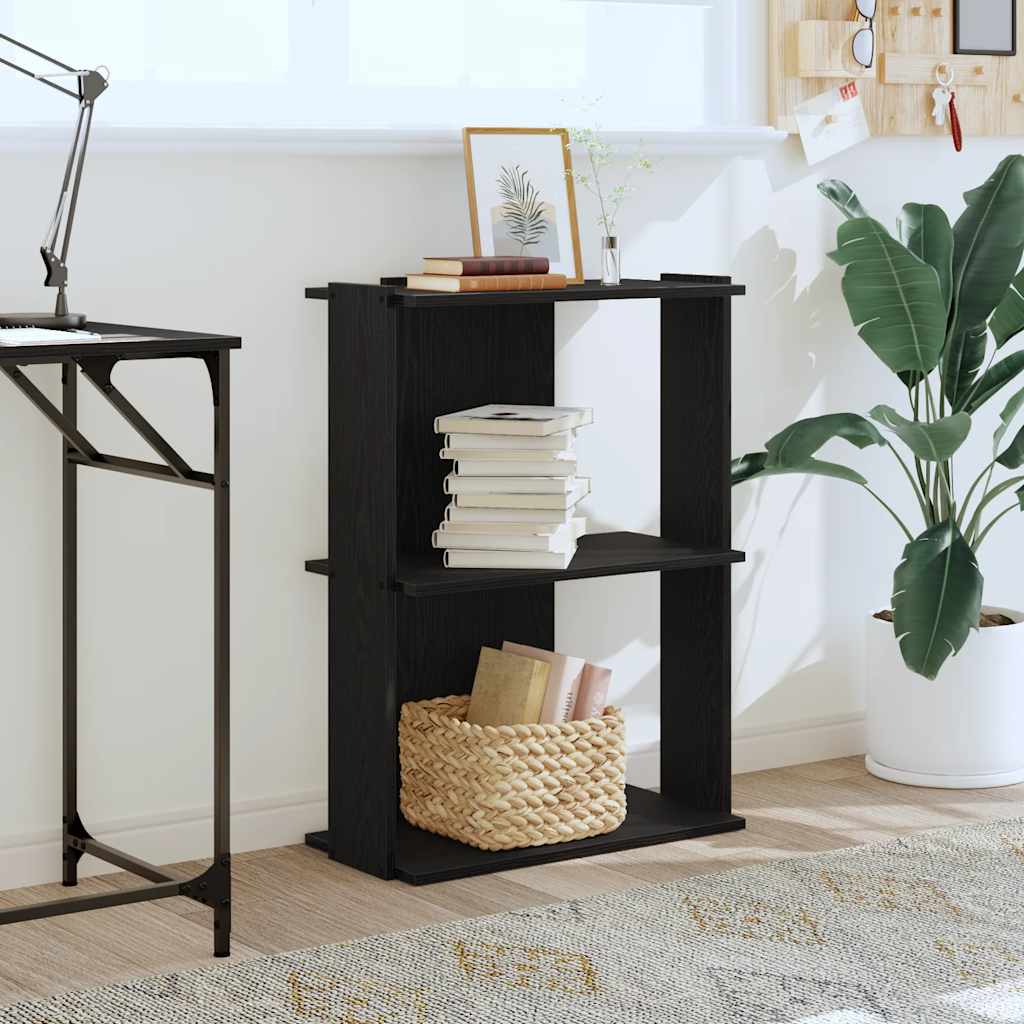 bogreol med 3 hylder 60x30x80 cm konstrueret træ sort